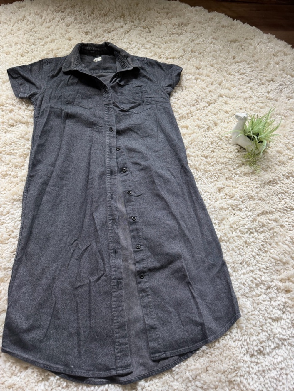 Women's unique Portland button down full size Charcoal Button-Front Maxi Dress - Picture 3 of 6